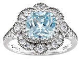 Blue And White Cubic Zirconia Rhodium Over Sterling Silver Ring 3.28ctw