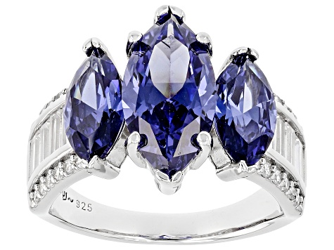 Blue And White Cubic Zirconia Rhodium Over Sterling Silver Ring 7.99ctw