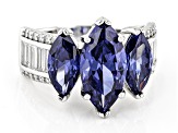 Blue And White Cubic Zirconia Rhodium Over Sterling Silver Ring 7.99ctw