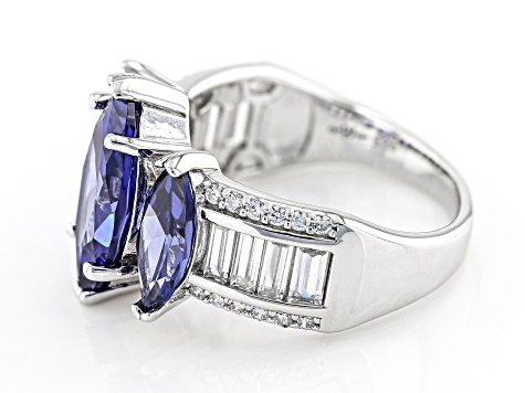 Blue And White Cubic Zirconia Rhodium Over Sterling Silver Ring 7.99ctw