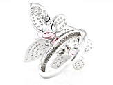 Pink And White Cubic Zirconia Rhodium Over Sterling Silver Butterfly Ring 2.71ctw