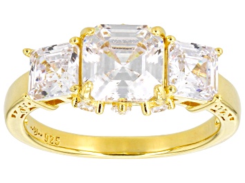 Picture of White Cubic Zirconia 18k Yellow Gold Over Sterling Silver Asscher Cut Ring 4.65ctw