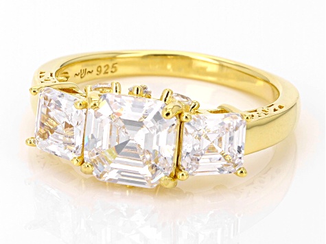 White Cubic Zirconia 18k Yellow Gold Over Sterling Silver Asscher Cut Ring 4.65ctw