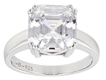 Picture of White Cubic Zirconia Rhodium Over Sterling Silver Asscher Cut Ring 6.98ctw