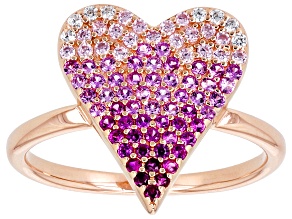 Multi-Gem Simulants 18k Rose Gold Over Silver Heart Ring 0.80ctw