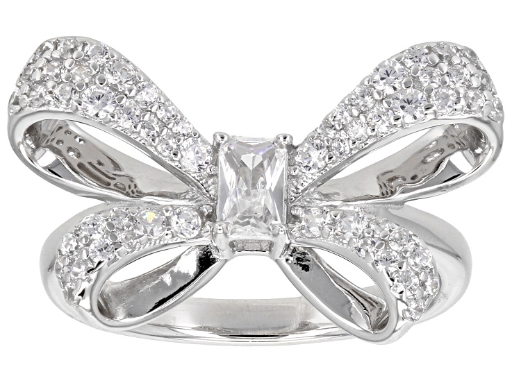 柔らかな質感の White Cubic Zirconia Rhodium Over Sterling Silver Bow Ring トップス