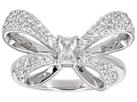 White Cubic Zirconia Rhodium Over Sterling Silver Bow Ring 1.17ctw