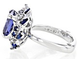 Blue And White Cubic Zirconia with Lab Created Blue Spinel Rhodium Over Silver Ring 10.18ctw