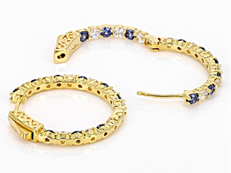 Blue And White Cubic Zirconia 18k Yellow Gold Over Sterling Silver Hoop Earrings 4.58ctw