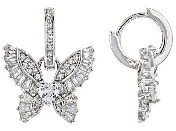 Picture of White Cubic Zirconia Rhodium Over Sterling Silver Butterfly Huggies 2.56ctw