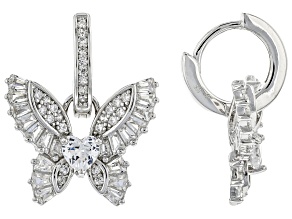 White Cubic Zirconia Rhodium Over Sterling Silver Butterfly Huggies 2.56ctw