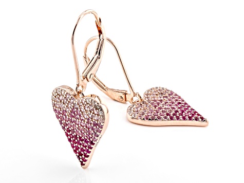 Multi-Gem Simulants 18k Rose Gold Over Silver Heart Earrings 1.51ctw