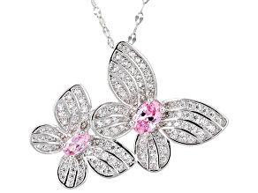 Pink And White Cubic Zirconia Rhodium Over Sterling Silver Butterfly Pendant With Chain 2.23ctw