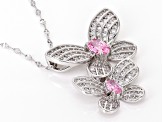 Pink And White Cubic Zirconia Rhodium Over Sterling Silver Butterfly Pendant With Chain 2.23ctw