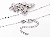 Pink And White Cubic Zirconia Rhodium Over Sterling Silver Butterfly Pendant With Chain 2.23ctw