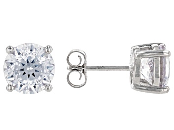 Picture of White Cubic Zirconia Platinum Over Sterling Silver Stud Earrings in Velvet Heart Box 4.00ctw