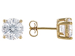 White Cubic Zirconia 18K Yellow Gold Over Sterling Silver Stud Earrings in Velvet Heart Box 4.00ctw