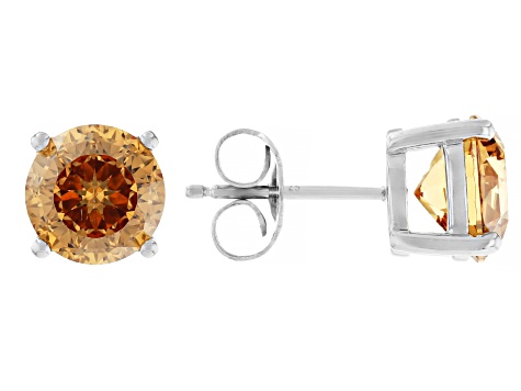 Champagne Cubic Zirconia Platinum Over Sterling Silver Stud Earrings in Velvet Heart Box 4.00ctw