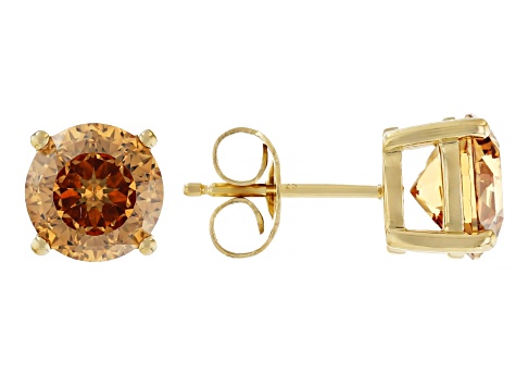 Champagne Cubic Zirconia 18k Yellow Gold Over Silver Stud Earrings in Velvet Heart Box 4.00ctw