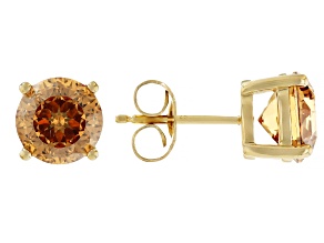 Champagne Cubic Zirconia 18k Yellow Gold Over Silver Stud Earrings in Velvet Heart Box 4.00ctw