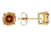 Champagne Cubic Zirconia 18k Yellow Gold Over Silver Stud Earrings in Velvet Heart Box 4.00ctw