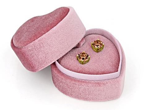 Champagne Cubic Zirconia 18k Yellow Gold Over Silver Stud Earrings in Velvet Heart Box 4.00ctw