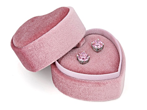 Pink Cubic Zirconia Platinum Over Sterling Silver Stud Earrings in Velvet Heart Box 4.00ctw