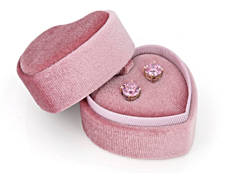 Pink Cubic Zirconia 18k Rose Gold Over Sterling Silver Stud Earrings in Velvet Heart Box 4.00ctw