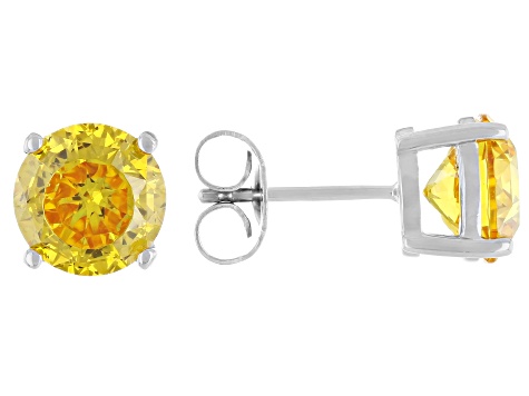 Yellow Cubic Zirconia Platinum Over Sterling Silver Stud Earrings in Velvet Heart Box 4.00ctw