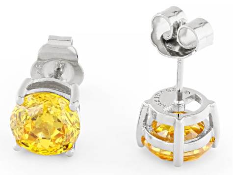 Yellow Cubic Zirconia Platinum Over Sterling Silver Stud Earrings in Velvet Heart Box 4.00ctw