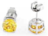 Yellow Cubic Zirconia Platinum Over Sterling Silver Stud Earrings in Velvet Heart Box 4.00ctw