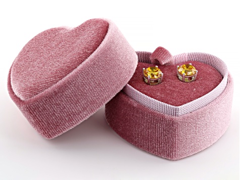 Yellow Cubic Zirconia Platinum Over Sterling Silver Stud Earrings in Velvet Heart Box 4.00ctw
