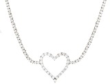 White Cubic Zirconia Rhodium Over Sterling Silver Heart Tennis Necklace 13.27ctw
