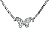 White Cubic Zirconia Rhodium Over Sterling Silver Butterfly Mesh Link Necklace 3.21ctw