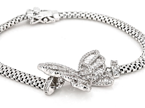 White Cubic Zirconia Rhodium Over Sterling Silver Butterfly Mesh Link Bracelet 2.57ctw