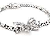 White Cubic Zirconia Rhodium Over Sterling Silver Butterfly Mesh Link Bracelet 2.57ctw