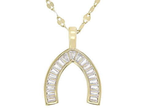 White Cubic Zirconia 18k Yellow Gold Over Sterling Silver Wishbone Pendant With Mirror Chain 0.76ctw
