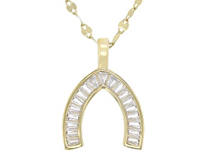 White Cubic Zirconia 18k Yellow Gold Over Sterling Silver Wishbone Pendant With Mirror Chain 0.76ctw