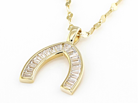 White Cubic Zirconia 18k Yellow Gold Over Sterling Silver Wishbone Pendant With Mirror Chain 0.76ctw