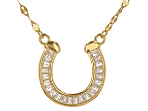 White Cubic Zirconia 18k Yellow Gold Over Sterling Silver Horseshoe Mirror Link Necklace 0.89ctw