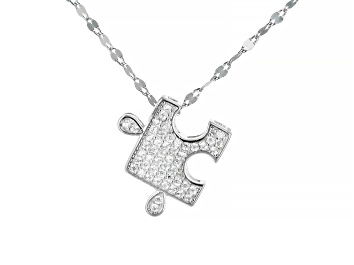 Picture of White Cubic Zirconia Rhodium Over Sterling Silver Puzzle Pendant With Mirror Chain 0.47ctw