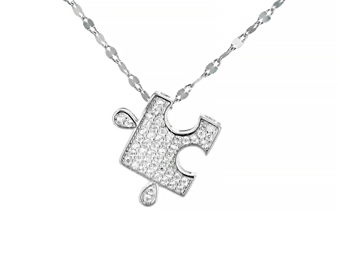 White Cubic Zirconia Rhodium Over Sterling Silver Puzzle Pendant With  Mirror Chain 0.47ctw