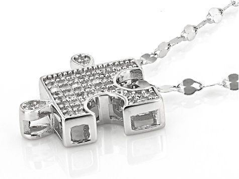 White Cubic Zirconia Rhodium Over Sterling Silver Puzzle Pendant With Mirror Chain 0.47ctw