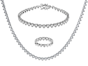 White Cubic Zirconia Rhodium Over Sterling Silver Heart Jewelry Set 28.56ctw