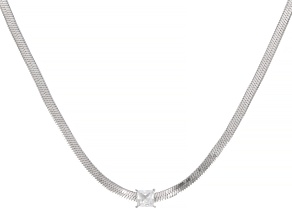 White Cubic Zirconia Rhodium Over Sterling Silver Herringbone Link Necklace 0.54ctw
