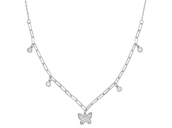 Picture of White Cubic Zirconia Rhodium Over Sterling Silver Butterfly Necklace 0.62ctw