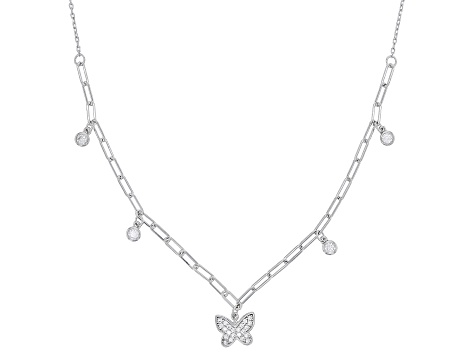 White Cubic Zirconia Rhodium Over Sterling Silver Butterfly Necklace 0 ...