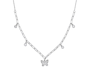 White Cubic Zirconia Rhodium Over Sterling Silver Butterfly Necklace 0.62ctw
