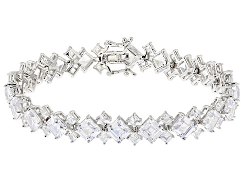 White Cubic Zirconia Rhodium Over Sterling Silver Asscher Cut Tennis Bracelet 42.53ctw