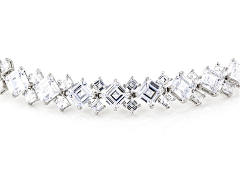 White Cubic Zirconia Rhodium Over Sterling Silver Asscher Cut Tennis Bracelet 42.53ctw